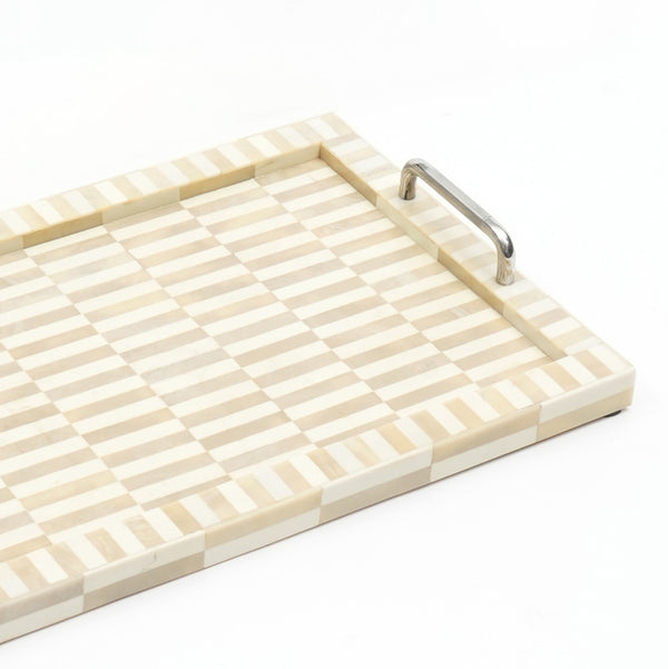 English Elm Stonebridge Carved Geometric Mango Wood Serving Tray Artisan Ivory Finish Decor B346P327296