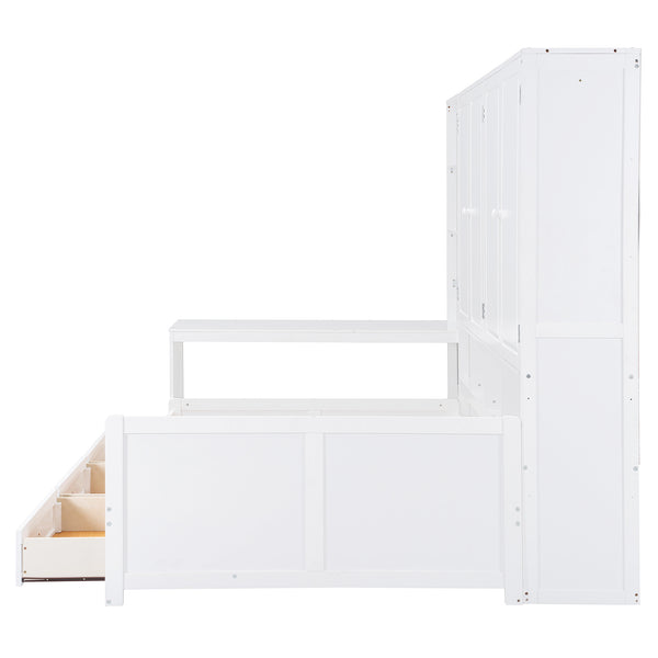 English Elm Full Size Wooden Daybed With Versatile Workspace, Three Storage Drawers, And Adjustable Shelves N820S00055K