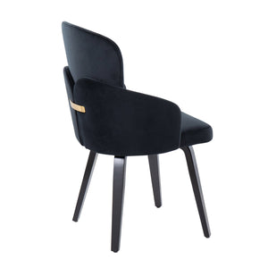 English Elm Dahlia Modern Dining Chair Set Of 2 In Black Velvet & Bent-Wood With Gold Accents For Chic Decor B202S01210