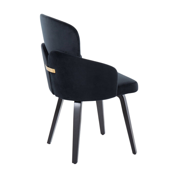 English Elm Dahlia Modern Dining Chair Set Of 2 In Black Velvet & Bent-Wood With Gold Accents For Chic Decor B202S01210