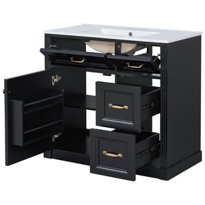 English Elm 36 Inch Bathroom Vanity With Sink & Soft-Close Drawers - Modern Black Cabinet For Smart Storage N725P336549B