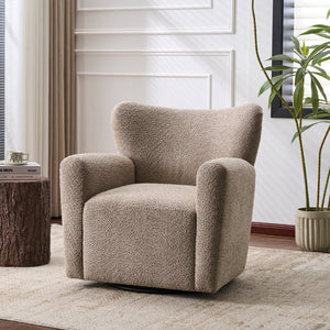 English Elm Modern Bouclé Wingback Swivel Chair with 360 Degree Rotation for Living Room Black,Camel N776P403573M
