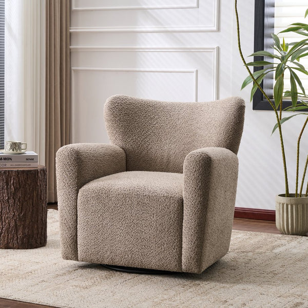 English Elm Modern Bouclé Wingback Swivel Chair with 360 Degree Rotation for Living Room Black,Camel N776P403573M