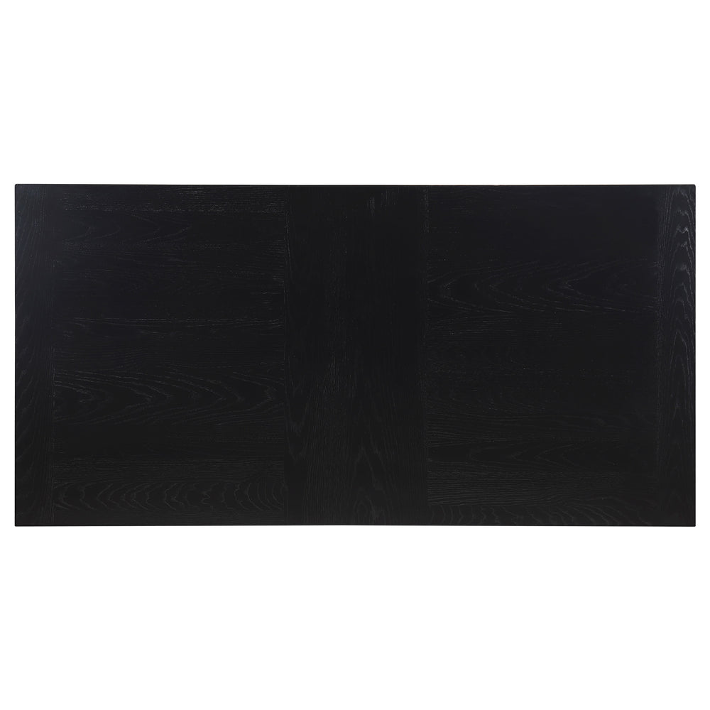 English Elm Houston Oak Top Black Double Pedestal Dining Table with Fluted Legs, Metal Braces & Transitional Charm B062S01220