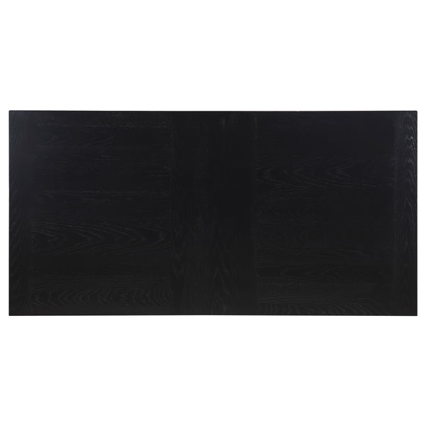 English Elm Houston Oak Top Black Double Pedestal Dining Table with Fluted Legs, Metal Braces & Transitional Charm B062S01220