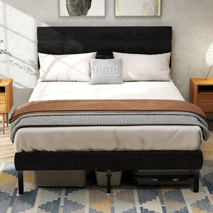 English Elm Queen Upholstered Platform Bed Fabric Headboard 14 Inch Storage No Box Spring T3963P383602