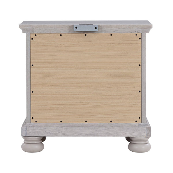 English Elm 2-frawer Gray Nightstand with Usb Ports Transitional Millwork Bun Feet Bedside Table B2709P453739
