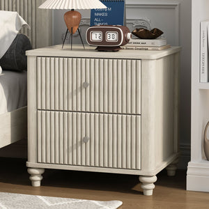 English Elm 3-piece King Bedroom Set Fluted Walnut Brown Rubberwood Bed with Storage Nightstands W1716S00022