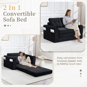 English Elm Convertible Floor Sofa Bed with Memory Foam and Ribbed Corduroy for Small Spaces Black W395P438026