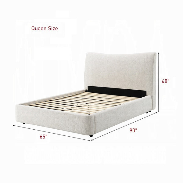 English Elm 1pc Queen Platform Bed with Chenille Upholstery, Solid Rubberwood Frame, Padded Headboard, No Box Spring Required Beige 67 L x 7 W x 47 H B2741S00740