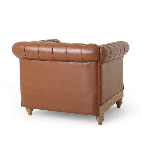 English Elm Christopher Knight Home® - CLUB Club Chair Chesterfield-Inspired Tufted PU Upholstery with Nailhead Trim, Scrolled Arms, Turned Legs Light Brown 39.25 L x 34.25 W x 25 H 72069.00COGN
