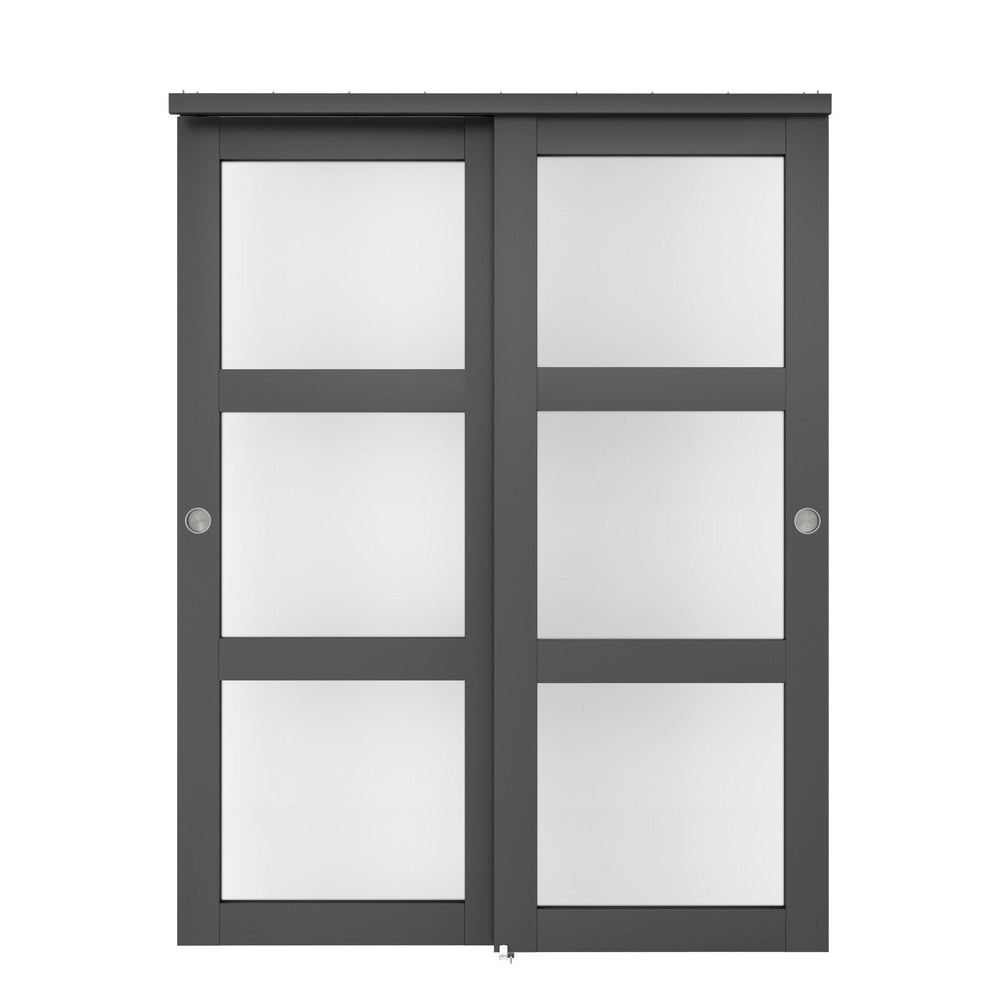 English Elm 30 in Matte Mdf Bi-fold Door with Frosted Glass Panels Hardware and Handle Included B2763P483205