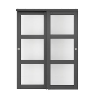 English Elm 30 in Matte Mdf Bi-fold Door with Frosted Glass Panels Hardware and Handle Included B2763P483227