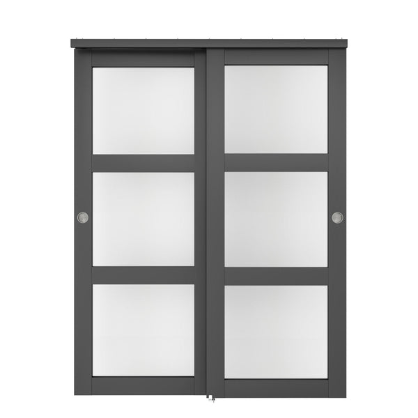 English Elm 30 in Matte Mdf Bi-fold Door with Frosted Glass Panels Hardware and Handle Included B2763P483227