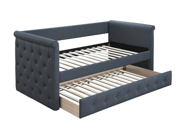 English Elm 1pc Button Tufted Burlap Daybed with Pull Out Trundle Contemporary Guest Room B011S02045
