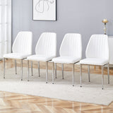 English Elm Set Of Four White Pu Comfort Dining Chairs (17.7"X25").Dining Chair With Extended Backrest,White Pu,Silver Metal Legs,Suitable For Various Places Such As Family Restaurants, Hotels, Coffee Shops,Etc.