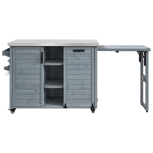 English Elm K&k Outdoor Rolling Kitchen Island Fir Wood Stainless Steel Top with Foldable Prep Station Grey+Blue N707P370276G