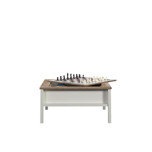 English Elm Gaming/Coffee Table with Removable Chess & Checkers Top, Hidden Shelf, White with Oak Accents, Durable Design B356P354485
