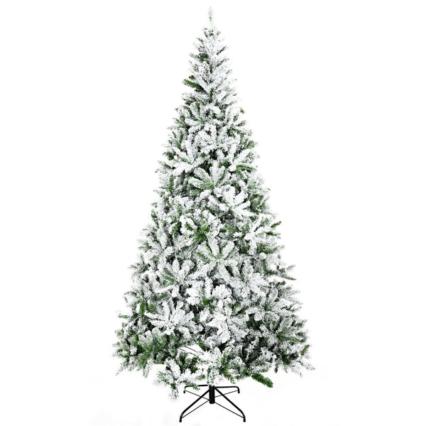 English Elm Homcom 9' Snow Flocked Pine Artificial Christmas Tree - Realistic, Easy Setup & Customizable Decor W2225P229663