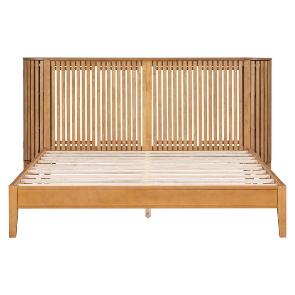 English Elm Christopher Knight Home® - Queen Solid Wood Bed with Slat Headboard, Dual 3-Layer Side Storage & Display Shelves, Sturdy Framing N758Q532728N