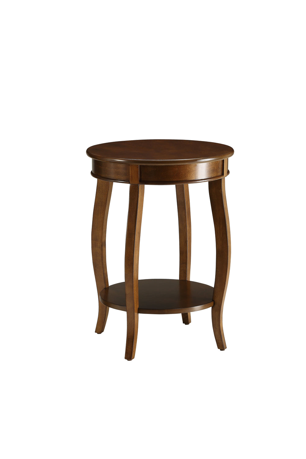 English Elm Aberta Round Walnut Accent Table with Cabriole Legs, Open Bottom Shelf, Solid Veneer Top – Stylish B2726P281894