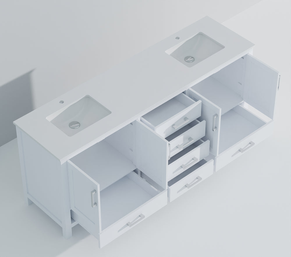 English Elm White Double Bath Vanity 80 in W x 22 in D with White Quartz Top, Solid Wood, Soft-Close Drawers and Ample Storage B2731P258936
