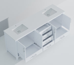 English Elm White Double Bath Vanity 80 in W x 22 in D with White Quartz Top, Solid Wood, Soft-Close Drawers and Ample Storage B2731P258936