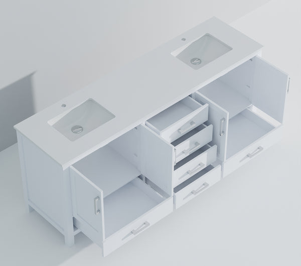 English Elm White Double Bath Vanity 80 in W x 22 in D with White Quartz Top, Solid Wood, Soft-Close Drawers and Ample Storage B2731P258936