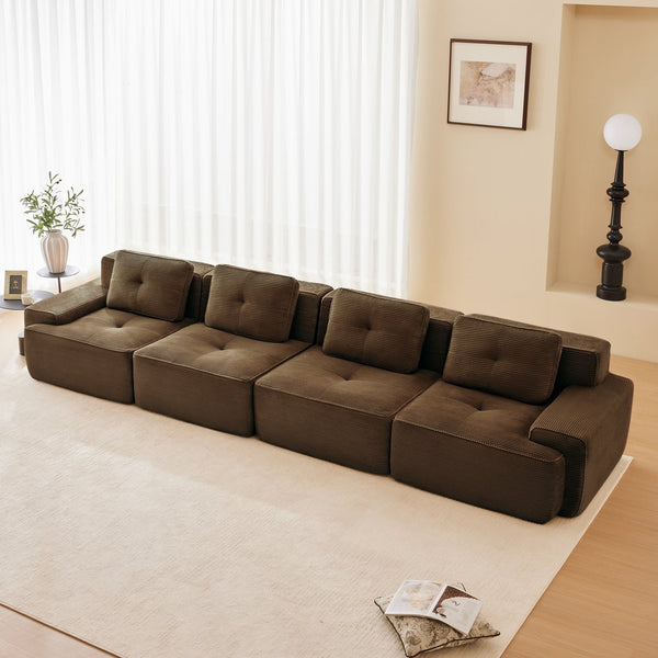 English Elm 153" Modern Modular Sectional Sofa - Plush Corduroy, Customizable 4-Seater, No Assembly, Elegant Design W714S01507