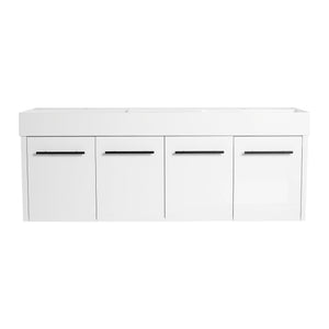 English Elm 60 Inch Wall-Mounted Bathroom Vanity With Double Resin Sink, Modern Design For Space-Saving Style W999S00252