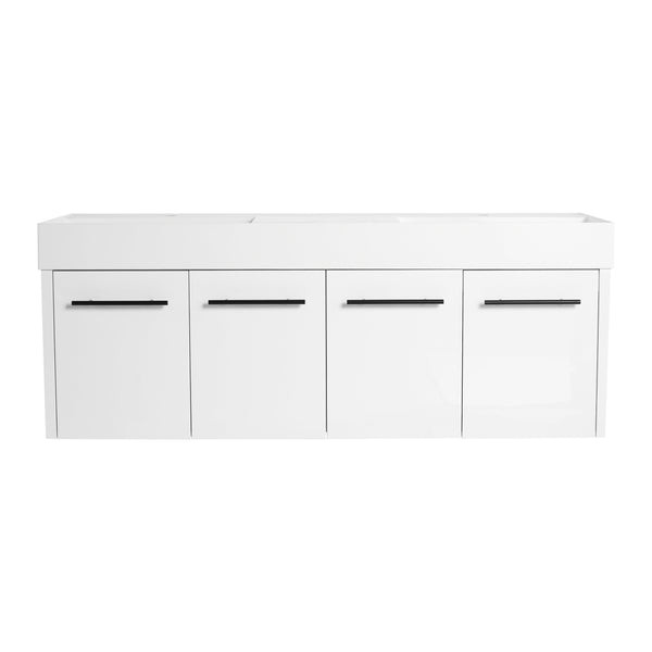 English Elm 60 Inch Wall-Mounted Bathroom Vanity With Double Resin Sink, Modern Design For Space-Saving Style W999S00252