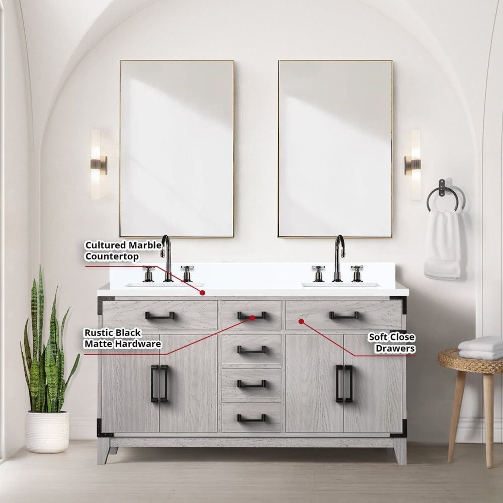 English Elm White Oak Double Bath Vanity With Cultured Marble Top & Chrome Faucet Set - Elegant Storage Solution B2731P259873-GIGA