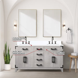 English Elm White Oak Double Bath Vanity With Cultured Marble Top & Chrome Faucet Set - Elegant Storage Solution B2731P259873-GIGA