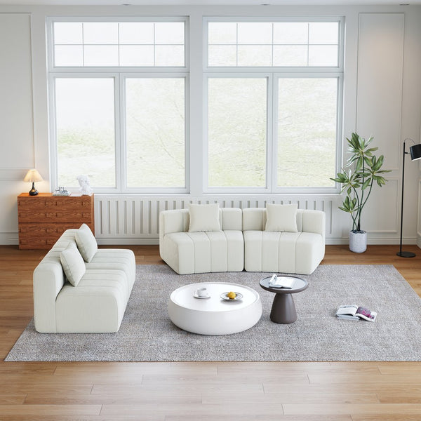 English Elm Chenille Modular Curved Sectional Sofa with Sculptural Piano Key Design and Four Throw Pillows Beige W834S00584
