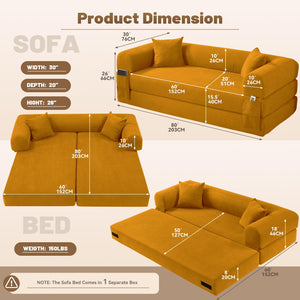 English Elm Convertible Corduroy Sleeper Sofa Queen Fold Out Bed with Dual Storage Pockets Yellow W3396P483182
