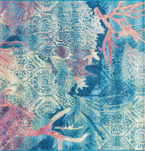 Unique Loom Outdoor Coastal Edgartown Machine Made Floral / Botanical Rug Multi, Blue/Ivory/Light Blue/Navy Blue/Pink/Beige 5' 4" x 6' 1"