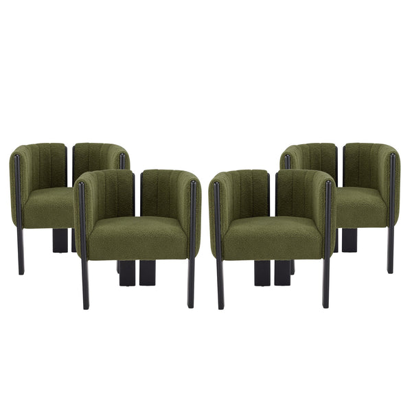 English Elm Dining Chair Set of 4 Olive Boucle Upholstered with Matte Black Rubberwood Legs N779P341494G-2