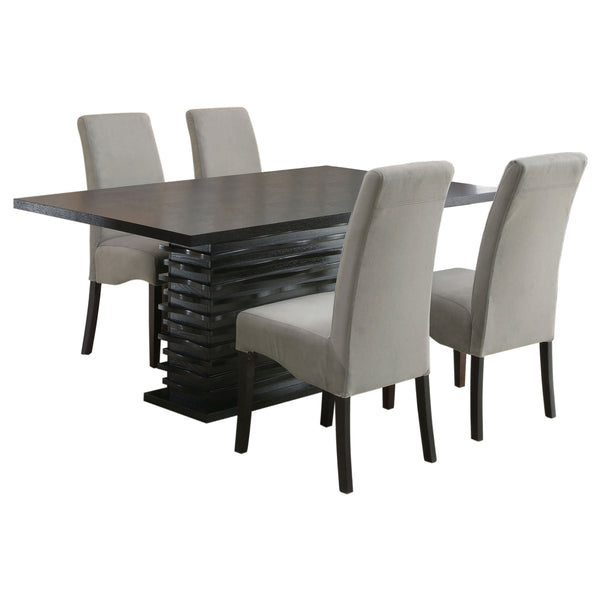 English Elm Shandra Grey and Black 5-Piece Dining Set with Textured Table Base, Grey Upholstery, Modern Elegance B062S00812