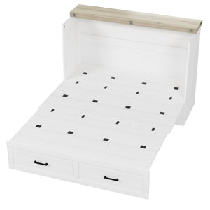 English Elm Queen Murphy Cabinet Bed Farmhouse White Foldable Platform with Storage and Charging N733S237837W
