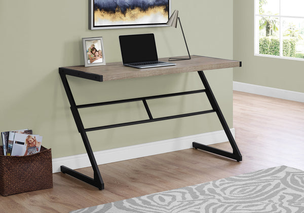 English Elm Computer Desk with Spacious Dark Wood-Grain Top and Open Cubby, Sturdy Metal Legs, Compact Modern Industrial Design taupe 52 L x 25 W x 6 H B2710P219723