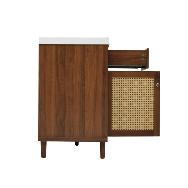 English Elm 60" Boutique Bathroom Vanity Rattan Doors Soft Close Drawers Smc Sink Pine Legs Brown N817P397678B