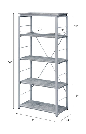 English Elm Jurgen Industrial Faux Concrete & Silver Bookshelf – 5 Shelves, Metal Frame, 4 Open Compartments, KD Tall Etagere B2726P282411