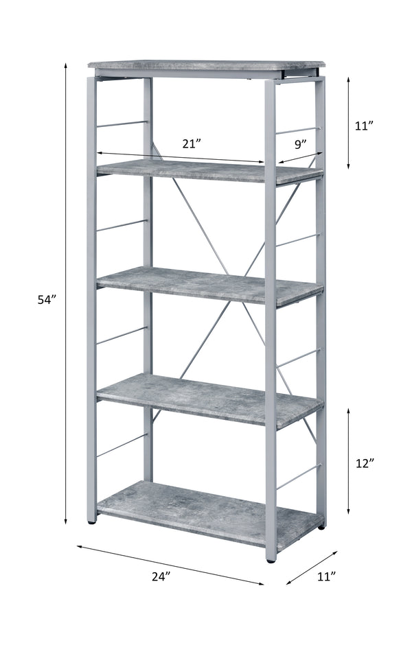 English Elm Jurgen Industrial Faux Concrete & Silver Bookshelf – 5 Shelves, Metal Frame, 4 Open Compartments, KD Tall Etagere B2726P282411