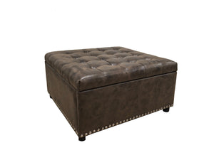 English Elm Tufted Linen Square Ottoman with Lift Top Storage Nailhead Trim Living Room B2748P488877