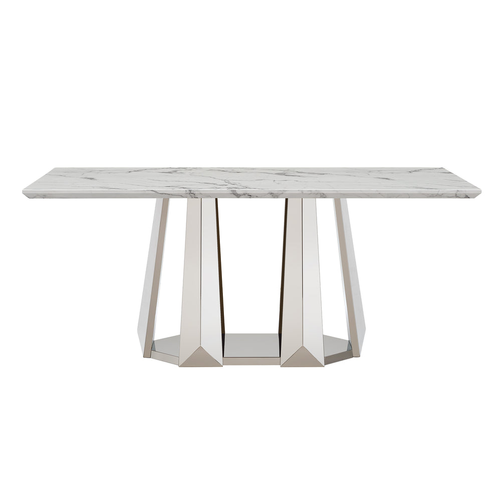 English Elm Marble Dining Table For 6 – Modern Rectangular Faux Marble Top With Sleek Stainless Steel Base W3456S00014