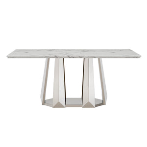 English Elm Marble Dining Table For 6 – Modern Rectangular Faux Marble Top With Sleek Stainless Steel Base W3456S00014