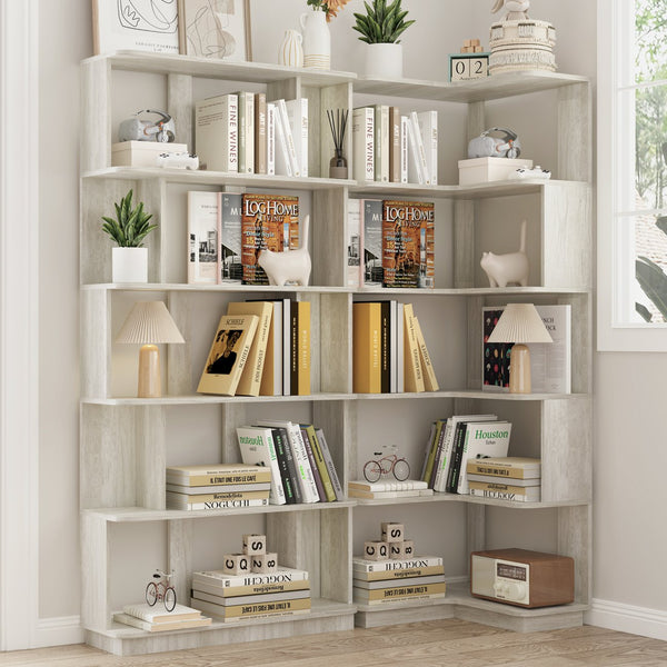 English Elm Set of 2 Modular Corner Bookcases L Shaped and I Space Saving Home Office Shelving Light Grey W2899S00005