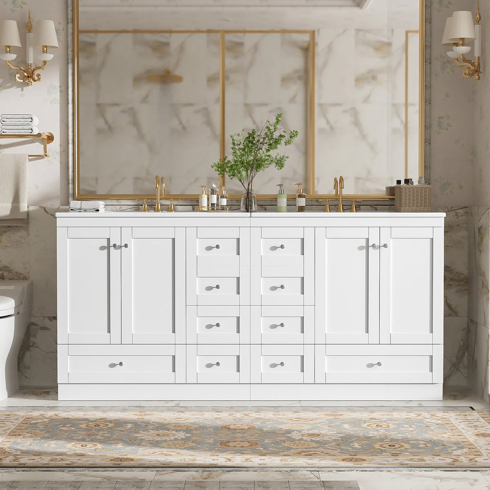 English Elm 72" Freestanding Bathroom Vanity Mdf Shaker Style with Ceramic Sink and Soft Close Storage N729P000031K