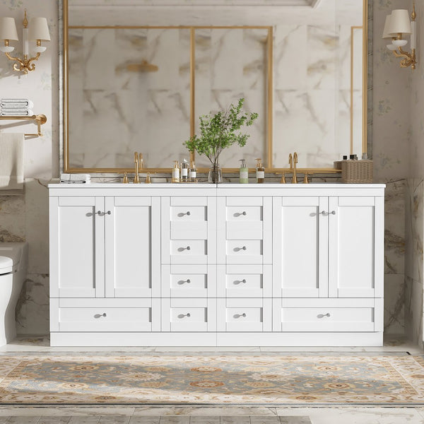 English Elm 72" Freestanding Bathroom Vanity Mdf Shaker Style with Ceramic Sink and Soft Close Storage N729P000031K