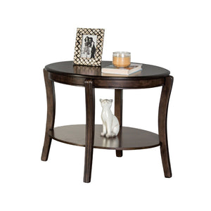 English Elm Traditional Oval End Table With Open Shelf - Elegant Walnut Finish & Curved Legs For Timeless Decor B2741P361122-GIGA